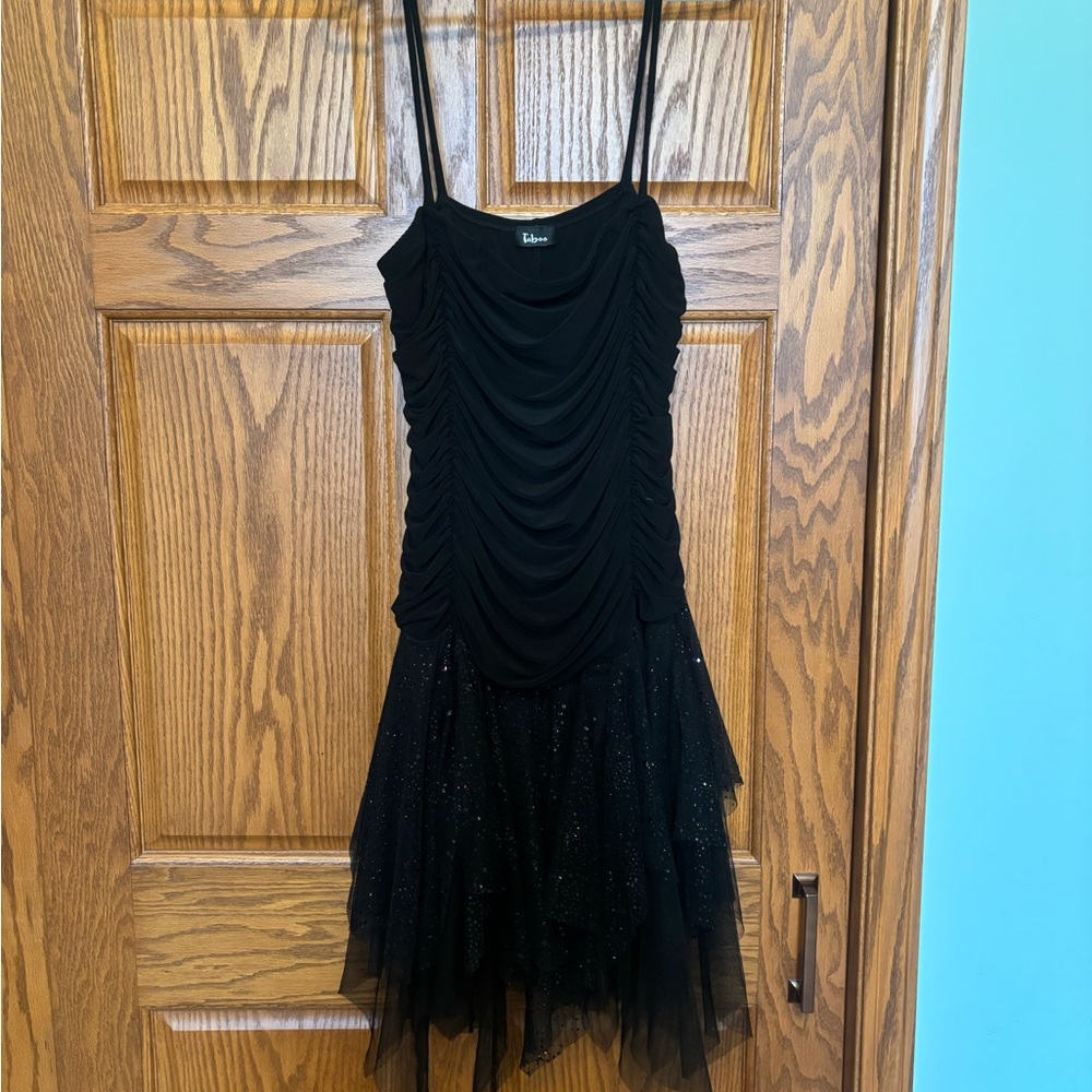 Vintage Taboo Black Ruched Dress with Sparkle Skirt